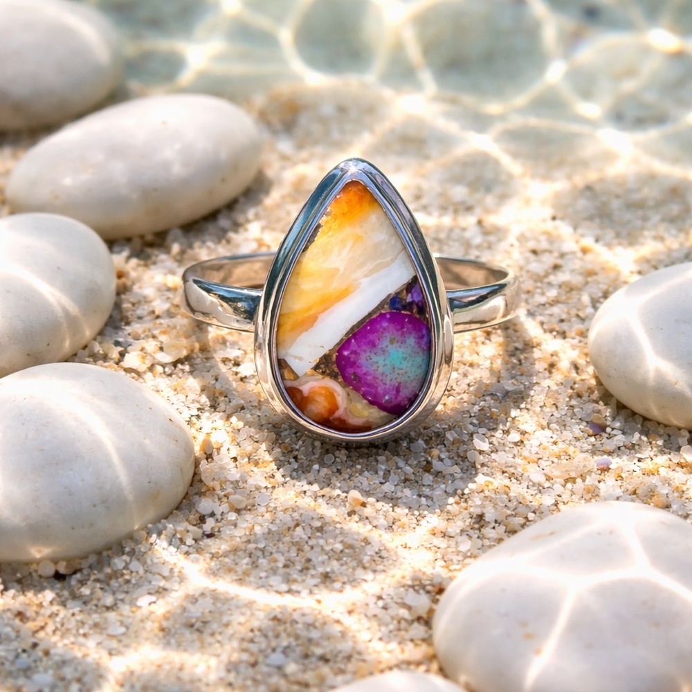 Spiny Oyster Purple Turquoise Ring - Picture 1 of 13